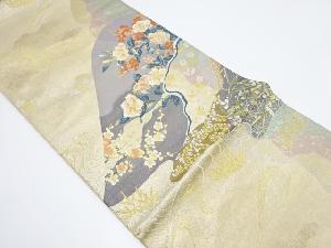 遠山に草花模様織り出し袋帯